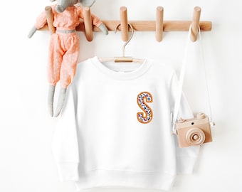 Leopard Print Kids Sweatshirt: Personalized Initial Embroidered Jumper