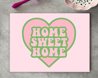 Home Sweet Home Glass Chopping Board: Pink & Green Kitchen Decor