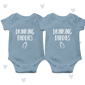 Drinking Buddies Baby Grow Set Twin Baby Gifts Personalised Funny image 2