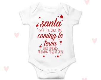 Christmas Baby Announcement Baby Grow Santa Coming to Town Personalised