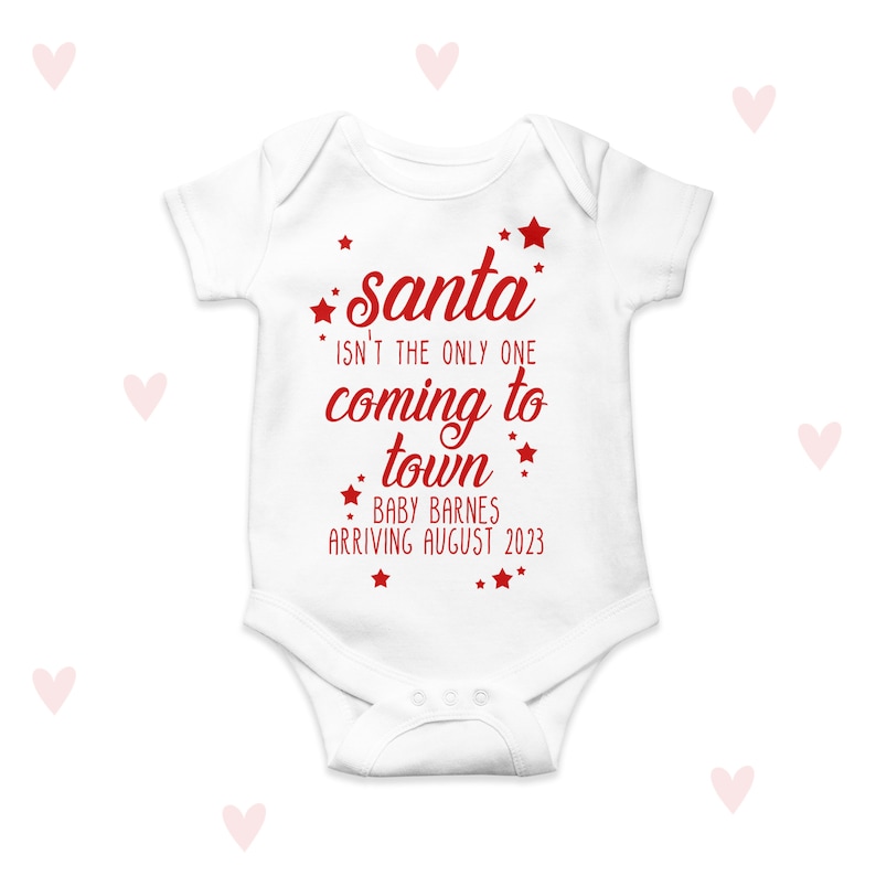 Christmas Baby Announcement Baby Grow Santa Coming to Town Personalised White