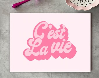 C'est La Vie Glass Chopping Board: Pink French Kitchen Decor