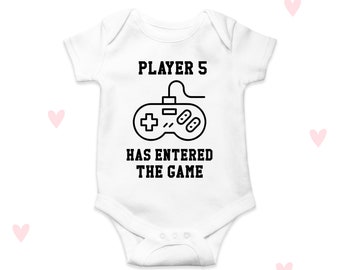 Gaming Baby Grow Player 5 Personalised Announcement Newborn