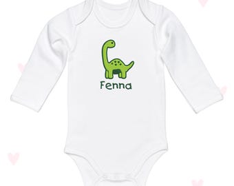 Dinosaur Baby Grow Personalised Newborn Clothing Embroidered Baby Boys Girls Gifts Long Sleeve