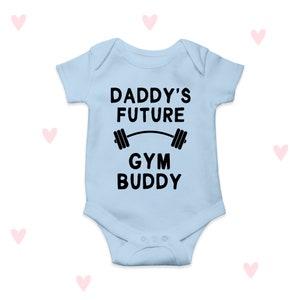 Daddy's Gym Baby Grow Funny Workout Gifts Newborn Baby Announcement Shower Gifts Blue