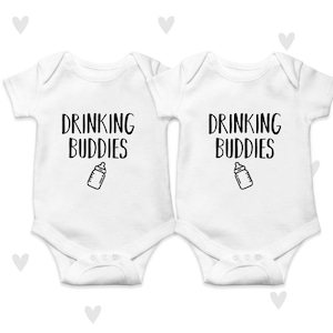 Drinking Buddies Baby Grow Set Twin Baby Gifts Personalised Funny image 1