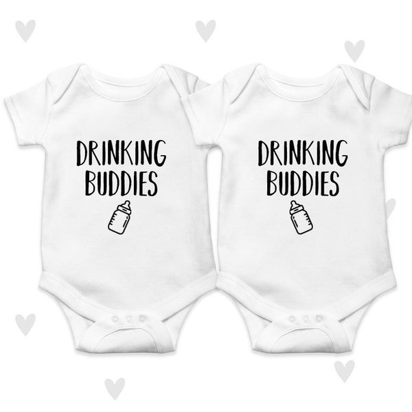 Drinking Buddies Baby Grow Set Twin Baby Gifts Personalised Funny