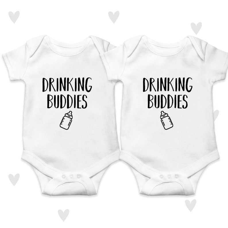 Drinking Buddies Baby Grow Set Twin Baby Gifts Personalised Funny image 1