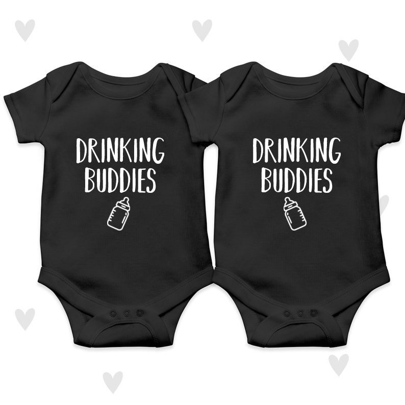 Drinking Buddies Baby Grow Set Twin Baby Gifts Personalised Funny image 5