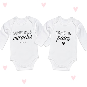Twin Baby Announcement Baby Grow Matching Long Sleeve Boys Girls Twins Surprise