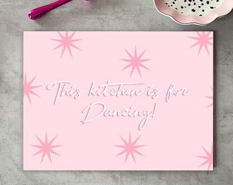 This Kitchen is for Dancing Glass Chopping Board: Pink Kitchen Decor Worktop Saver