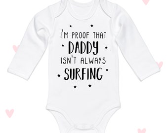 Surfing Daddy Baby Grow: Funny Beach Baby Announcement Bodysuit