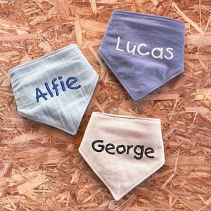 Baby Boy Bibs Custom Name Embroidery Cute Blue Grey Bandana