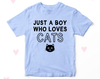 Cat Lover Kids T-shirt Clothing Boys Gifts Cute Personalised White Blue Navy