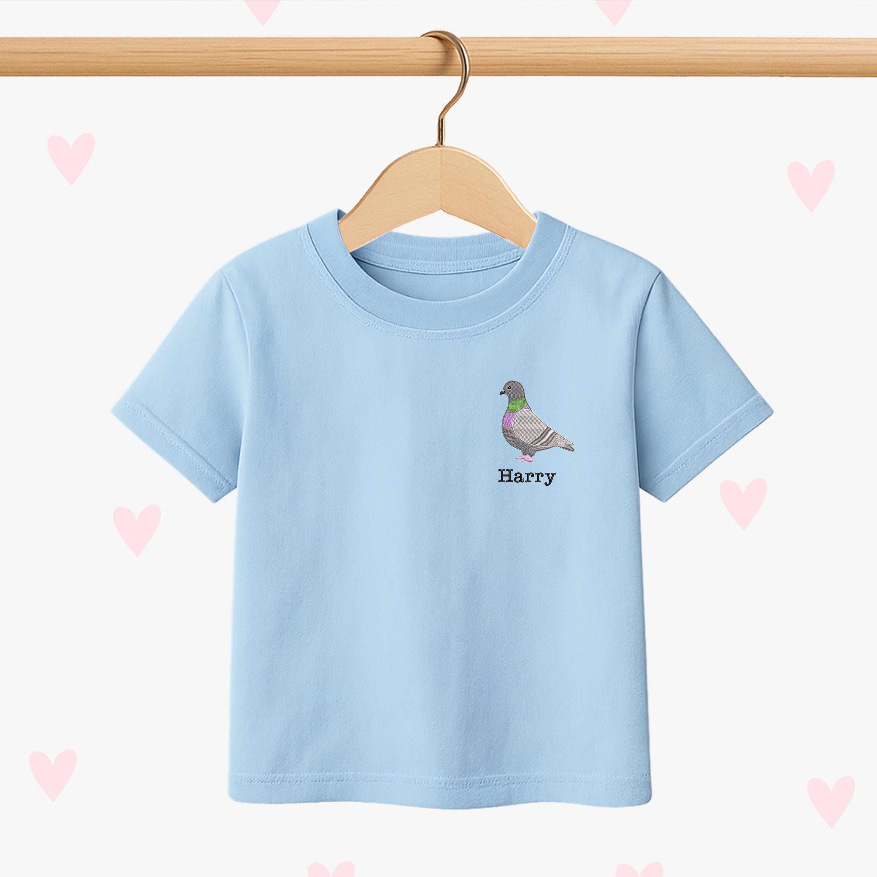 Pigeon Kids T-shirt: Embroidered Personalized Cotton Girls Boys Tee
