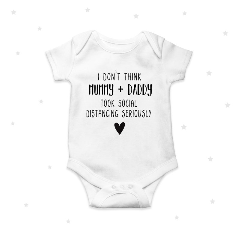 Social Distance Babygrow, Baby Announcement, Baby Shower, Personalised, Unisex 