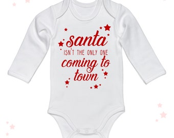 Santa isn't the only one coming to town Baby announcement longsleeve baby grow pregnant christmas