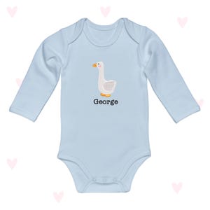 Embroidered Goose Baby Bodysuit: Personalized Long Sleeve Cotton Outfit