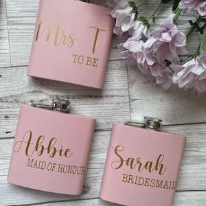 Personalised Ladies Hip Flask, Bridesmaid Gifts, Gift for Her, Maid of honour Gift, Hen Party Hip Flask, Pink Hip Flask