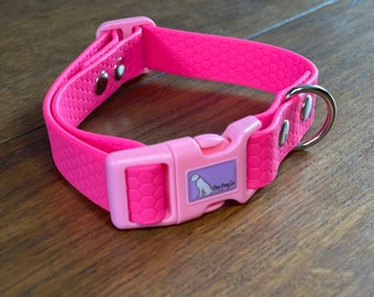 Bright Cerise Pink Waterproof Dog Collar: 3/4" Clip Fastening