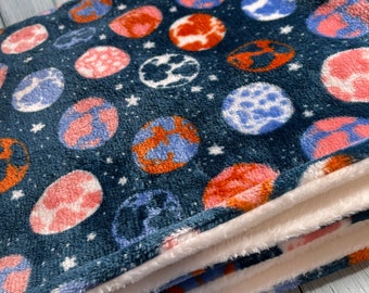 Luxury Dog Blanket: Navy Planets, Soft Fleece Pet Bedding