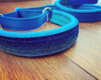 Blue Ombre Glitter Dog Slip Lead: Fleece Lined Agility Leash
