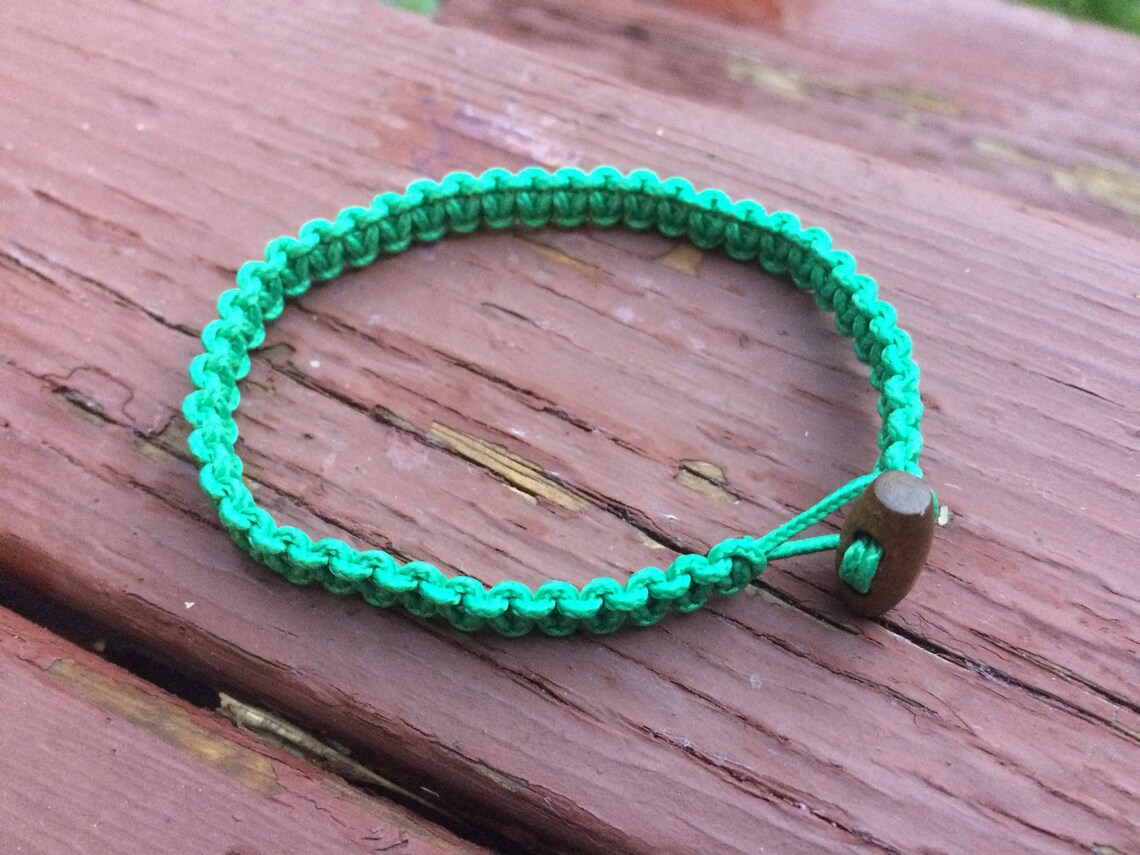 Micro Paracord Bracelet Green Survival Bracelet With Wood Etsy