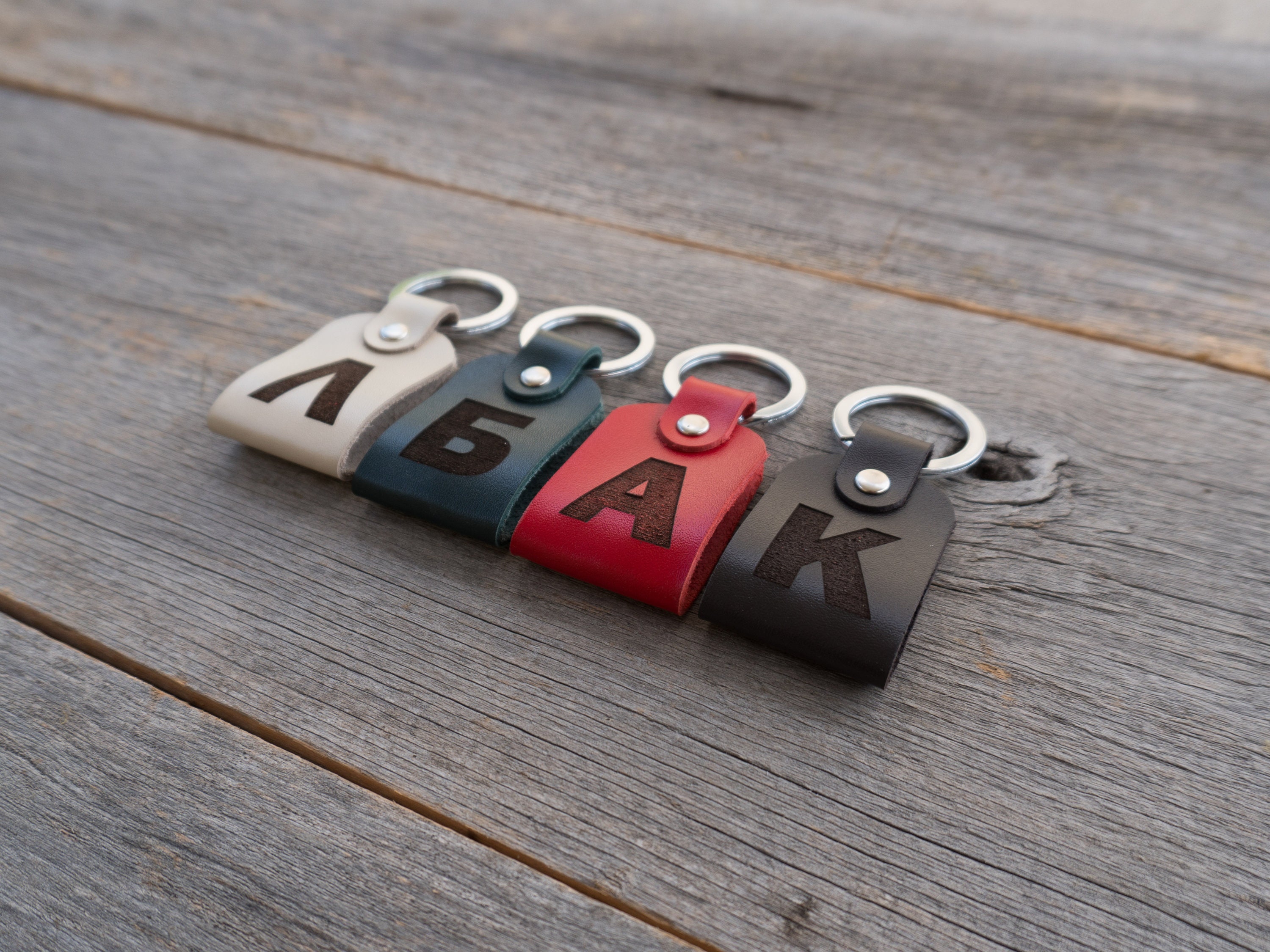 Brown Monogram Leather Keychain - Small Print