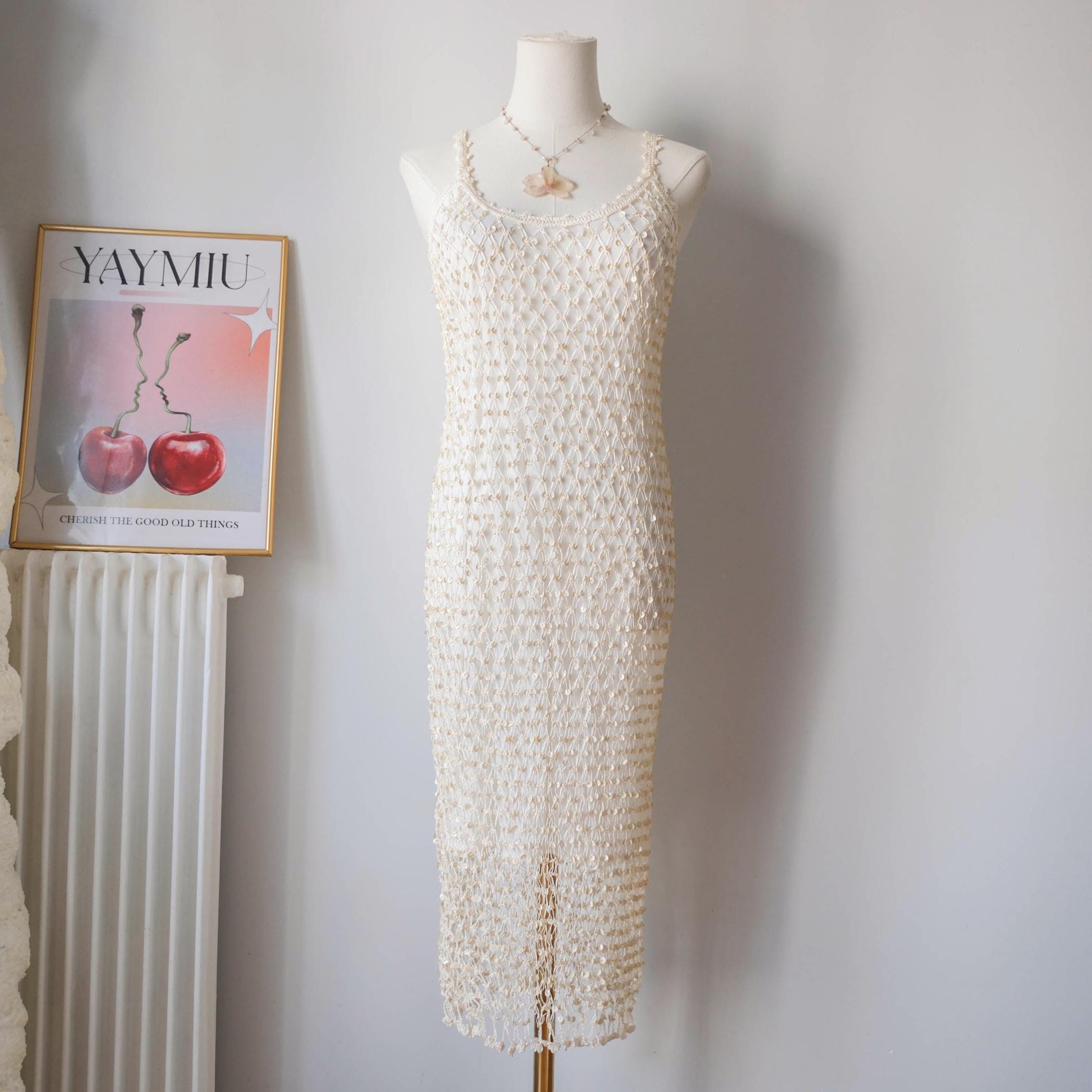 green eyelet beaded strap mini ibiza dress Yasmin Hand Beaded Mini Dress