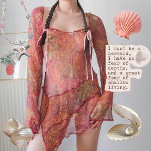 Túnica pareo vintage europea bohemia indie hippie Y2K con adornos transparentes