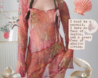 Vintage European Boho Indie Hippie Y2K Sheer Embellished Tunic Pareo