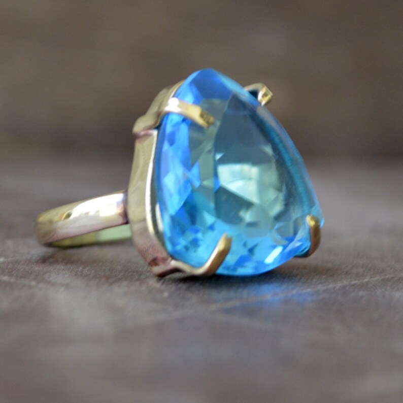 925 sterling silver Ring 14K Yellow Gold Rose Gold Fill Jewelry Triangle shape Blue Quartz Gemstone Ring Blue Quartz ring