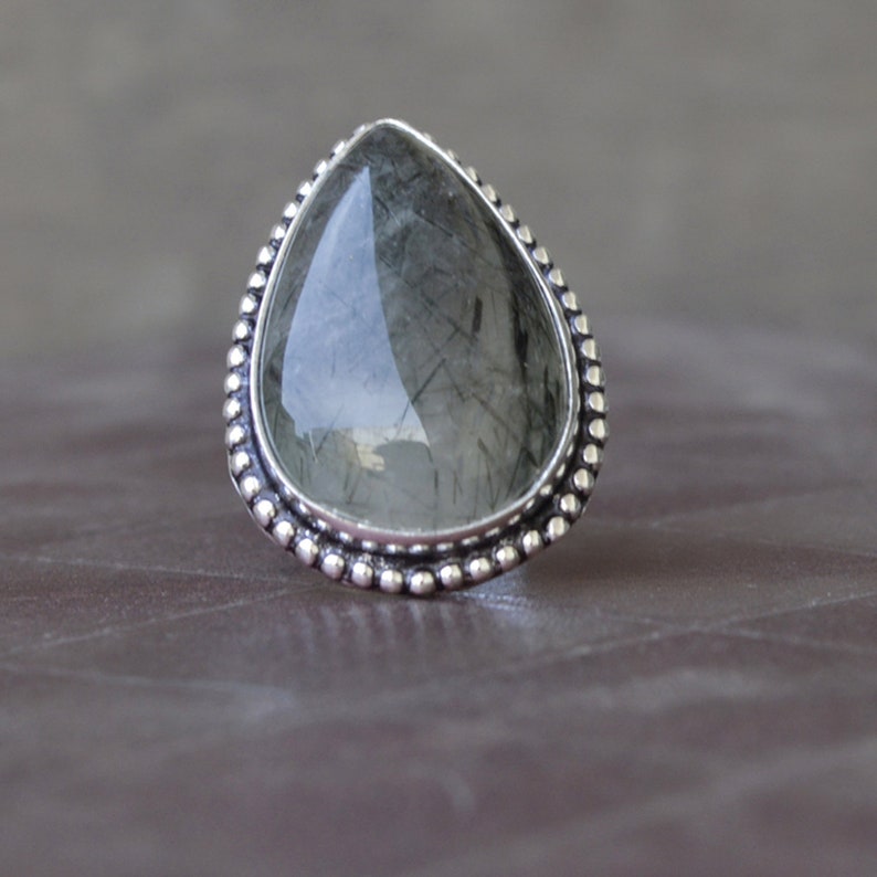 Black Rutile ring Natural Tourmalinated Quartz Gemstone Ring 14K Yellow Gold 925 sterling silver Ring Rose Gold Fill Jewelry