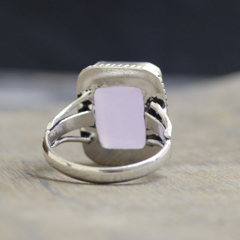 Artisan Gift Handmade Jewelry 925 sterling silver Ring Chalcedony ring Cushion Faceted Pink Chalcedony Gemstone Ring