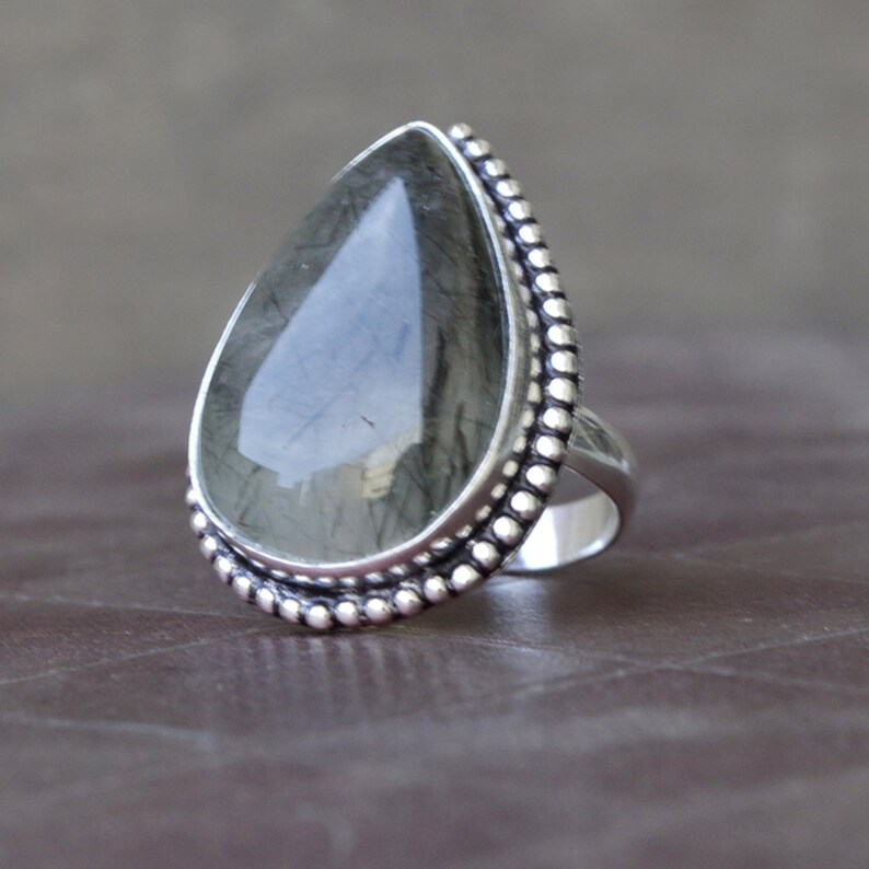 Black Rutile ring Natural Tourmalinated Quartz Gemstone Ring 14K Yellow Gold 925 sterling silver Ring Rose Gold Fill Jewelry