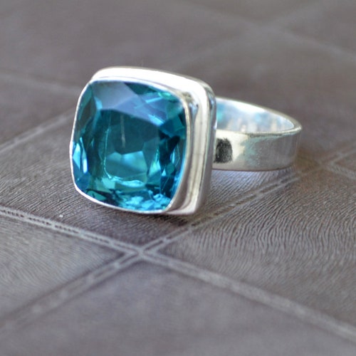 Neon Blue Apatite Quartz Ring 925 Sterling Silver Ring - Etsy