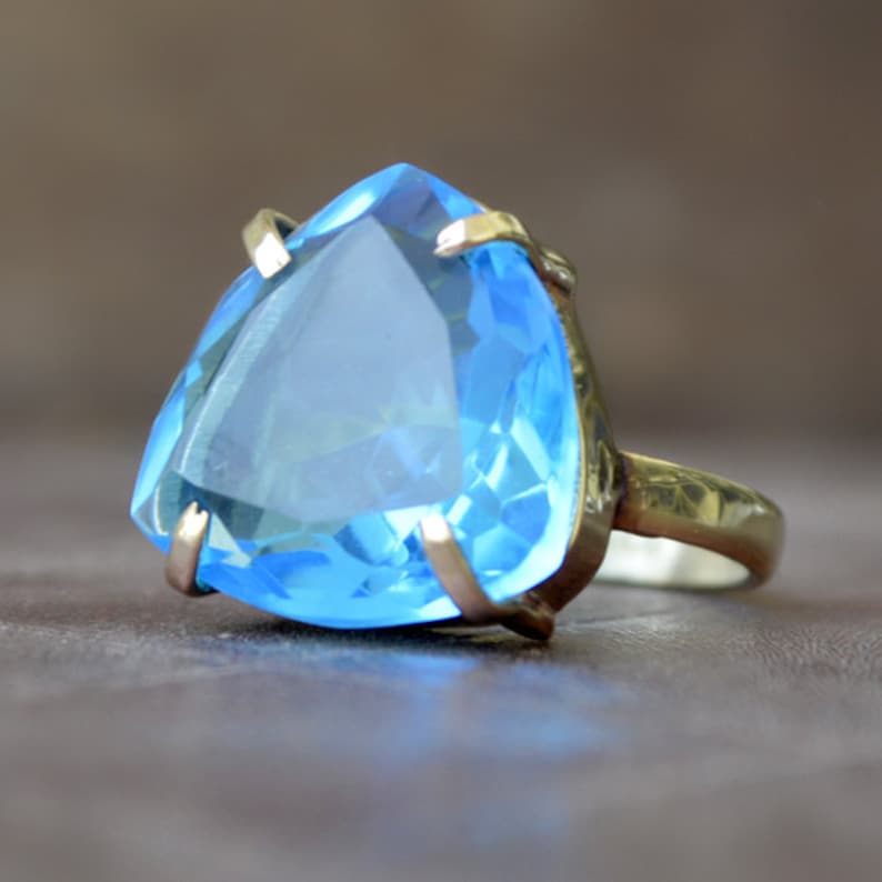925 sterling silver Ring 14K Yellow Gold Rose Gold Fill Jewelry Triangle shape Blue Quartz Gemstone Ring Blue Quartz ring