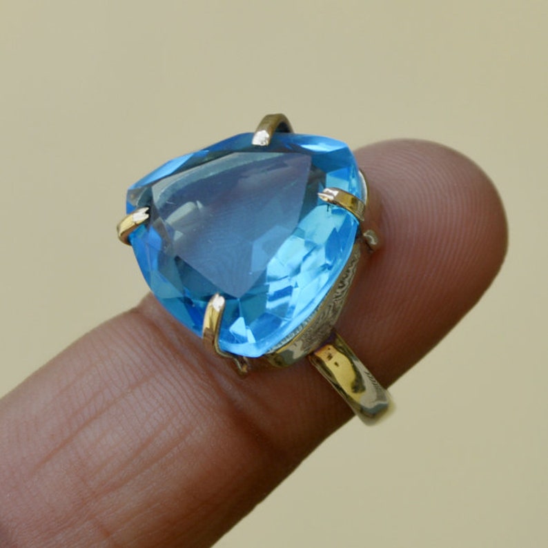 925 sterling silver Ring 14K Yellow Gold Rose Gold Fill Jewelry Triangle shape Blue Quartz Gemstone Ring Blue Quartz ring