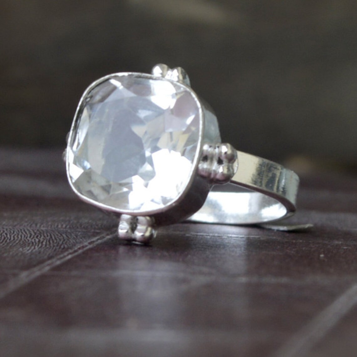 Crystal Quartz Ring Cushion Clear Quartz Gemstone Ring 925 Etsy