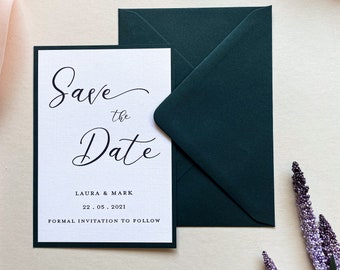 Dark Green Save the Date, Save Our Date, Emerald Green Wedding, Green Wedding Stationery, Envelope Included