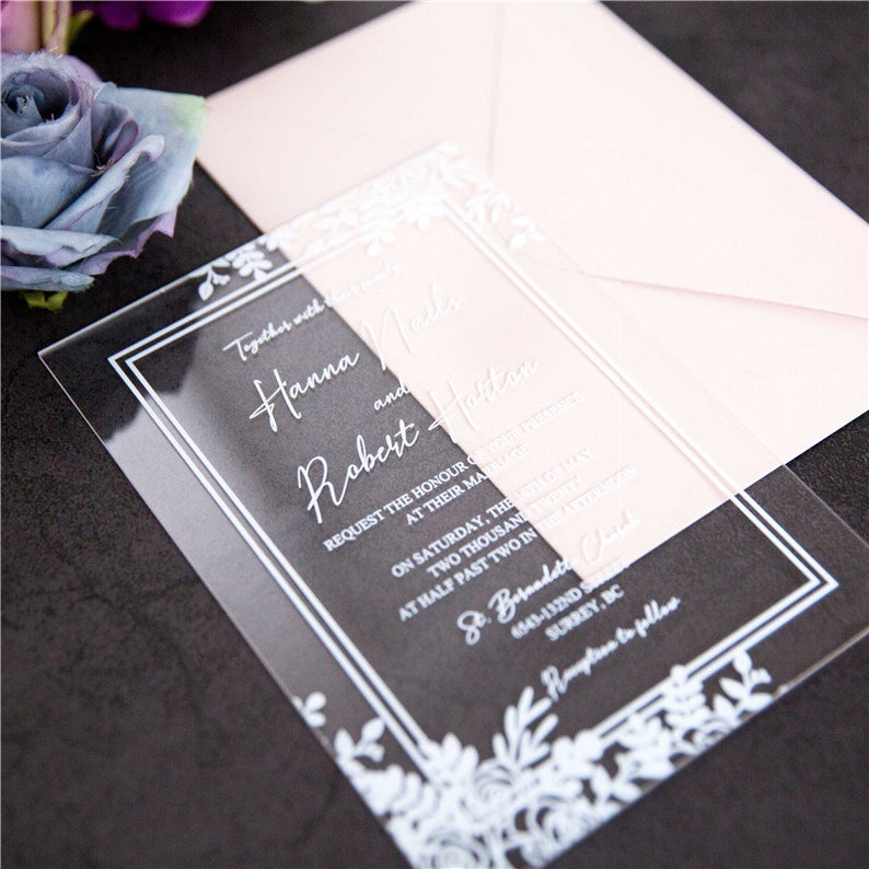 White Floral Acrylic Wedding Invitation 2mm Clear Perspex Etsy UK