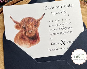 Rustic Wedding Save the Date, Highland Cow Save our Date, Scottish Wedding Invites, Rustic Wedding Stationery, Barn Wedding, Farm Wedding