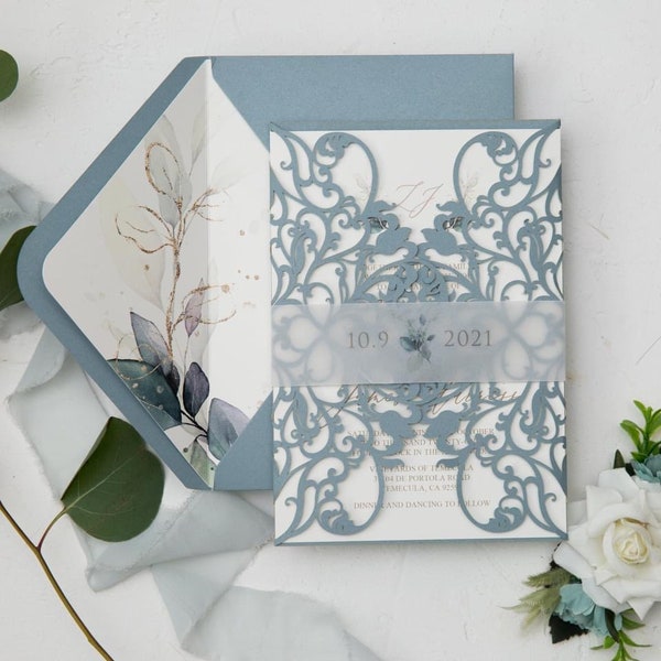 Beautiful Dusty Blue Wedding Stationery Set, Wedding Invitations, Blue Wedding, RSVP Included, Powder Blue, Something blue wedding