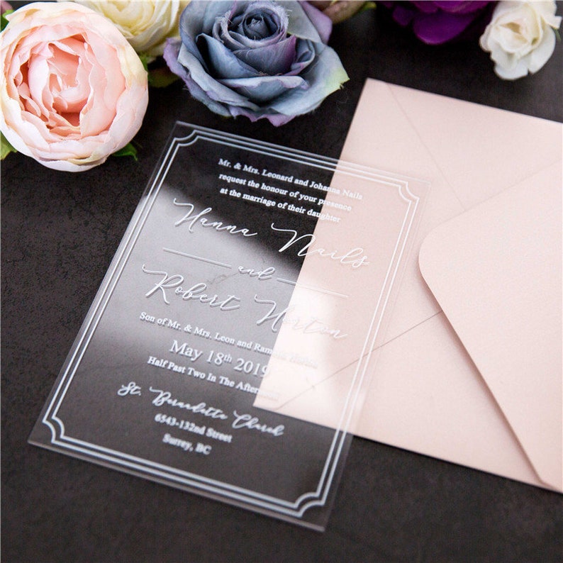 Modern White Acrylic Wedding Invitation 2mm Perspex