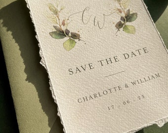 Sample Deckled Edge Save the Dates, Save our Date, Handmade Paper Wedding Invitations, Torn Edge Invites