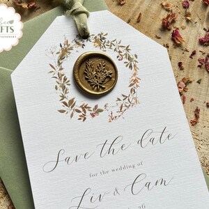 Réservez vos dates avec un sceau de cire, mariage rustique, faire-part de mariage avec sceau de cire, papeterie de mariage, gagnez la soirée, fleurs sauvages