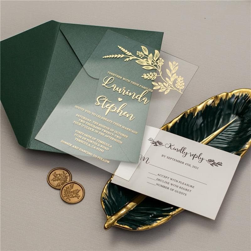 Gold Foil on Acrylic Wedding Invitation Set Emerald Green Etsy Canada