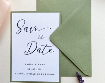 Rustic Sage Green Save the Date, Save Our Date, Soft Green Wedding Invitations, Green Wedding Stationery Set, Envelope Included