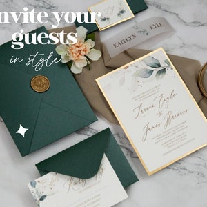 Green and Gold Wedding Invitations with Vellum Belly Band, Botanical Wedding Stationery with RSVP, Customised Invites for Dream Wedding image 8