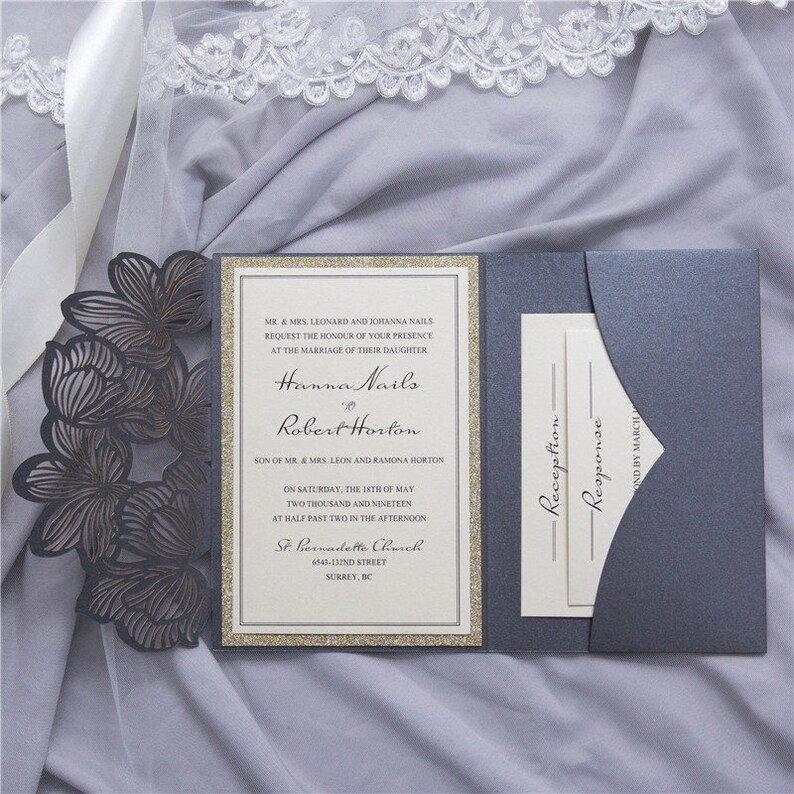 Elegant Flower TriFold Laser Cut Wedding Invitation Etsy